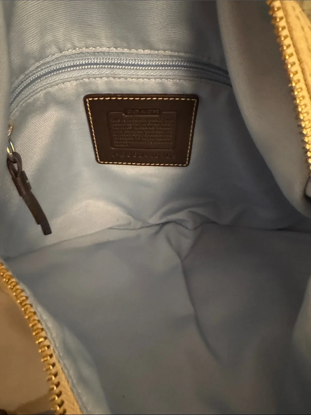 Coach 🩵🤎 Soho 10105 Satin Scarf Print Hobo Shoulder Bag Blue Brown Y2K Tassel - Picture 14 of 14